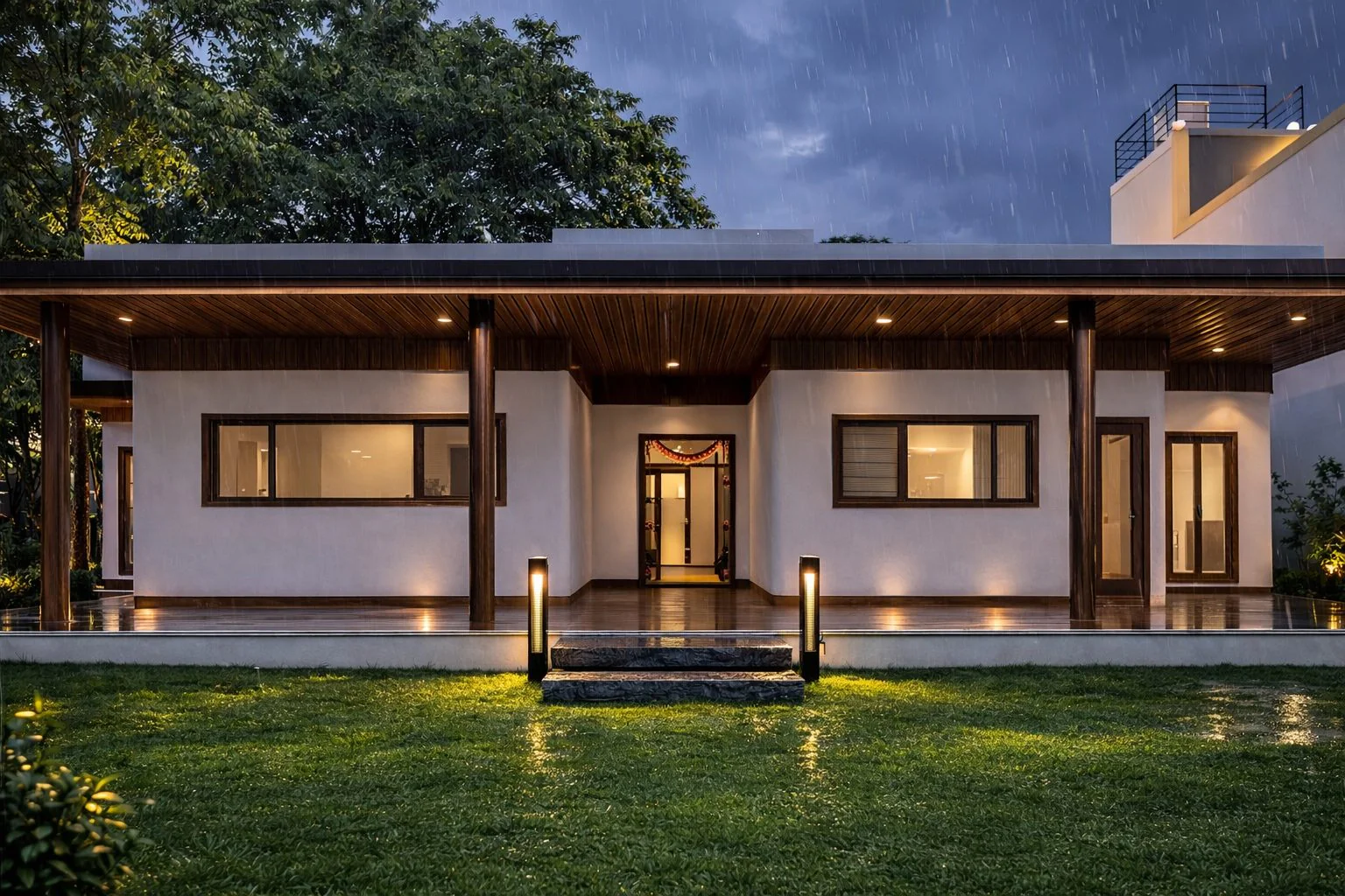 Airbnb House, Mysuru — exterior in the evening rain