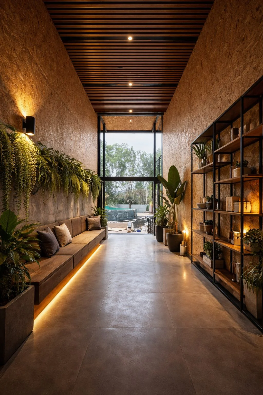 Area 83 boutique hotel — planted timber corridor, Karnataka