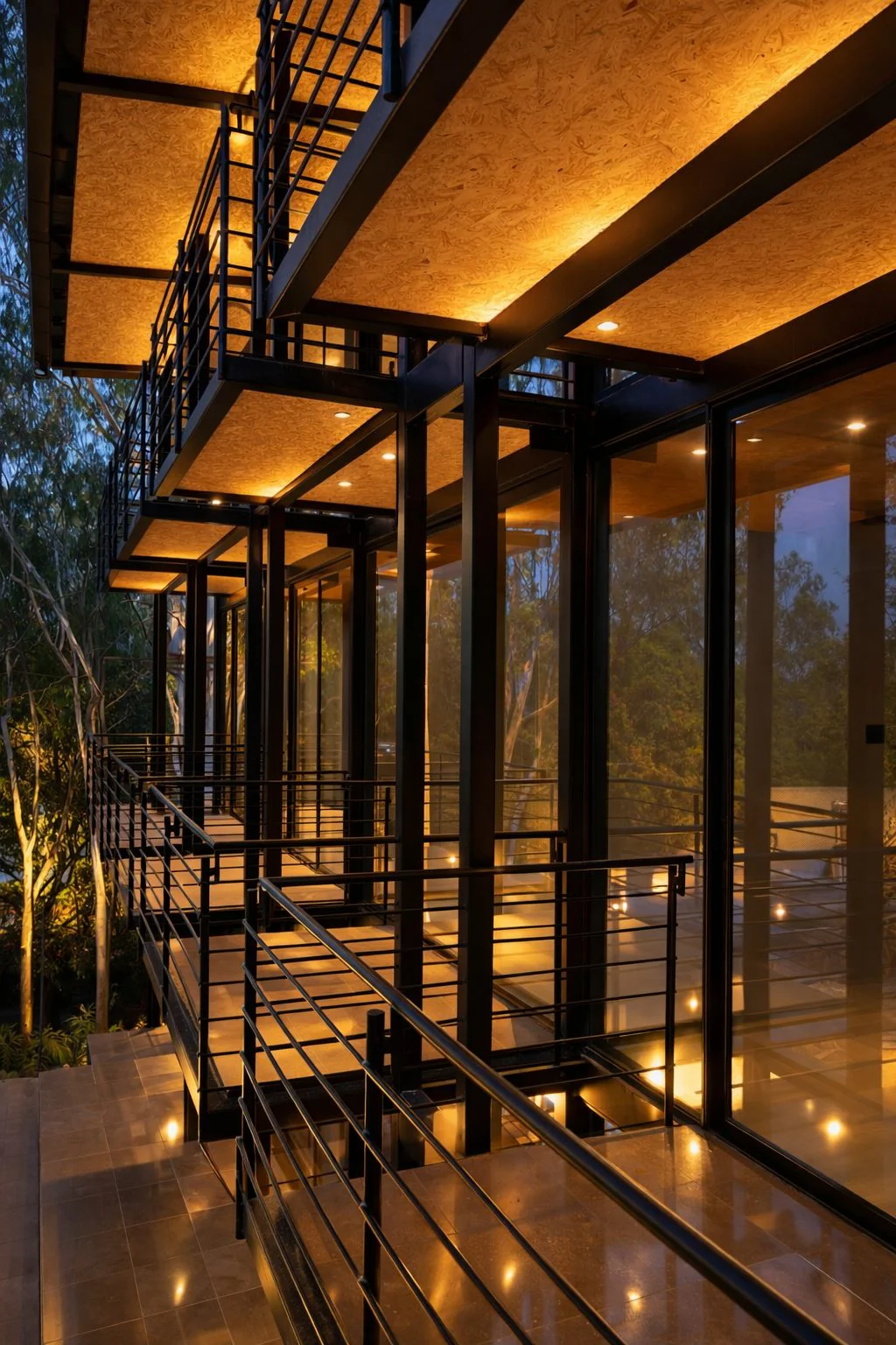 Area 83 boutique hotel — glazed guest room at evening, Karnataka
