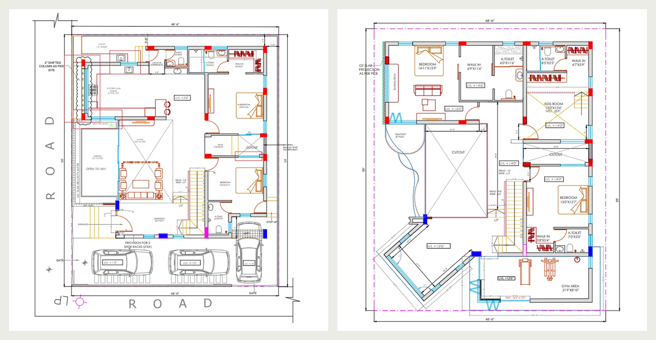 Cantilever House, Mysuru — ground and first floor plans