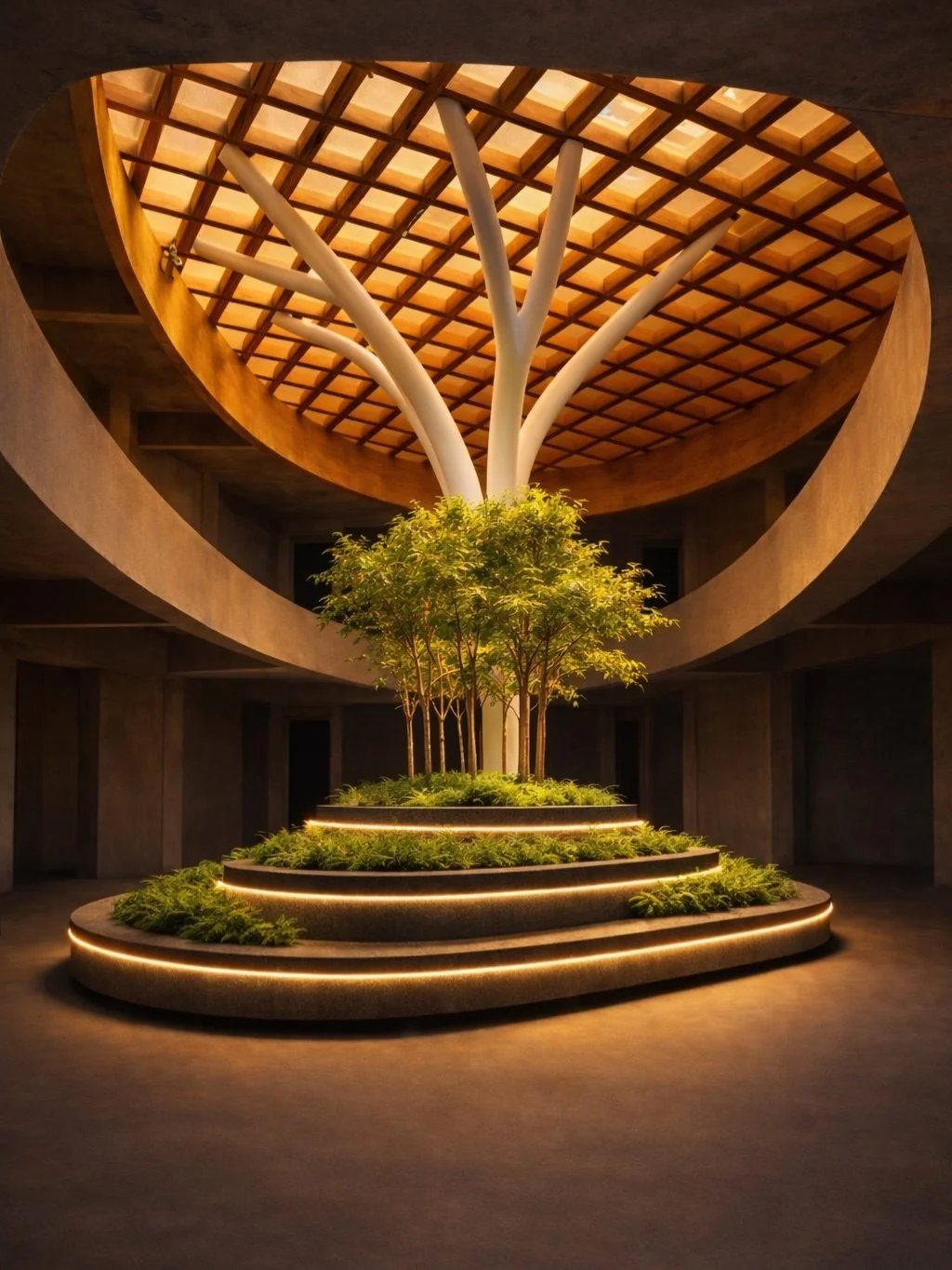 Curve landscape design, Mysuru — atrium beneath the timber lattice