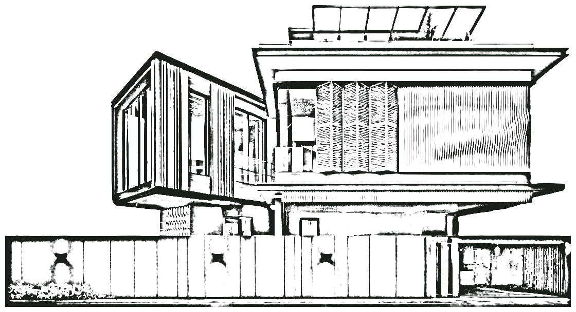 Hand-drawn elevation sketch of Cantilever House — residential architect in Mysuru, Karnataka